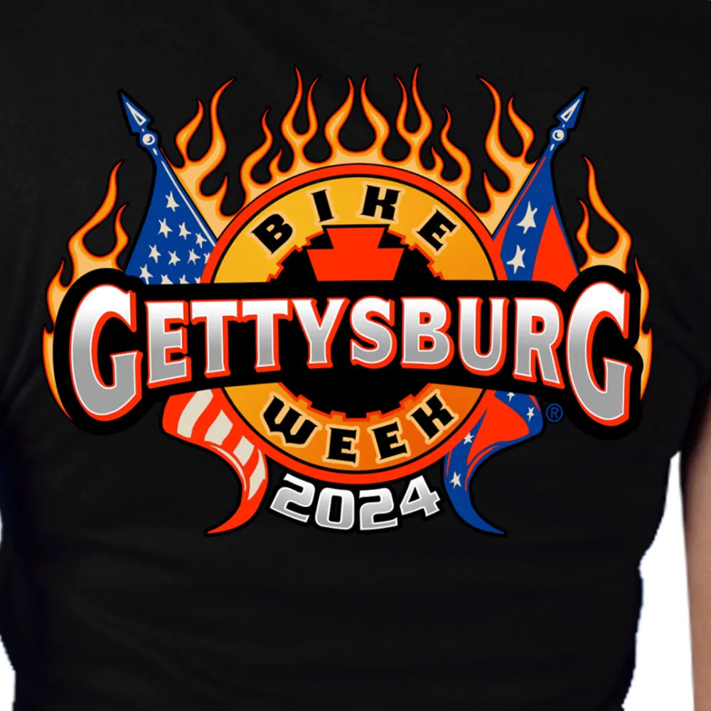 2024 Gettysburg Bike Week Official Logo Black V Neck T-shirt ENL1001