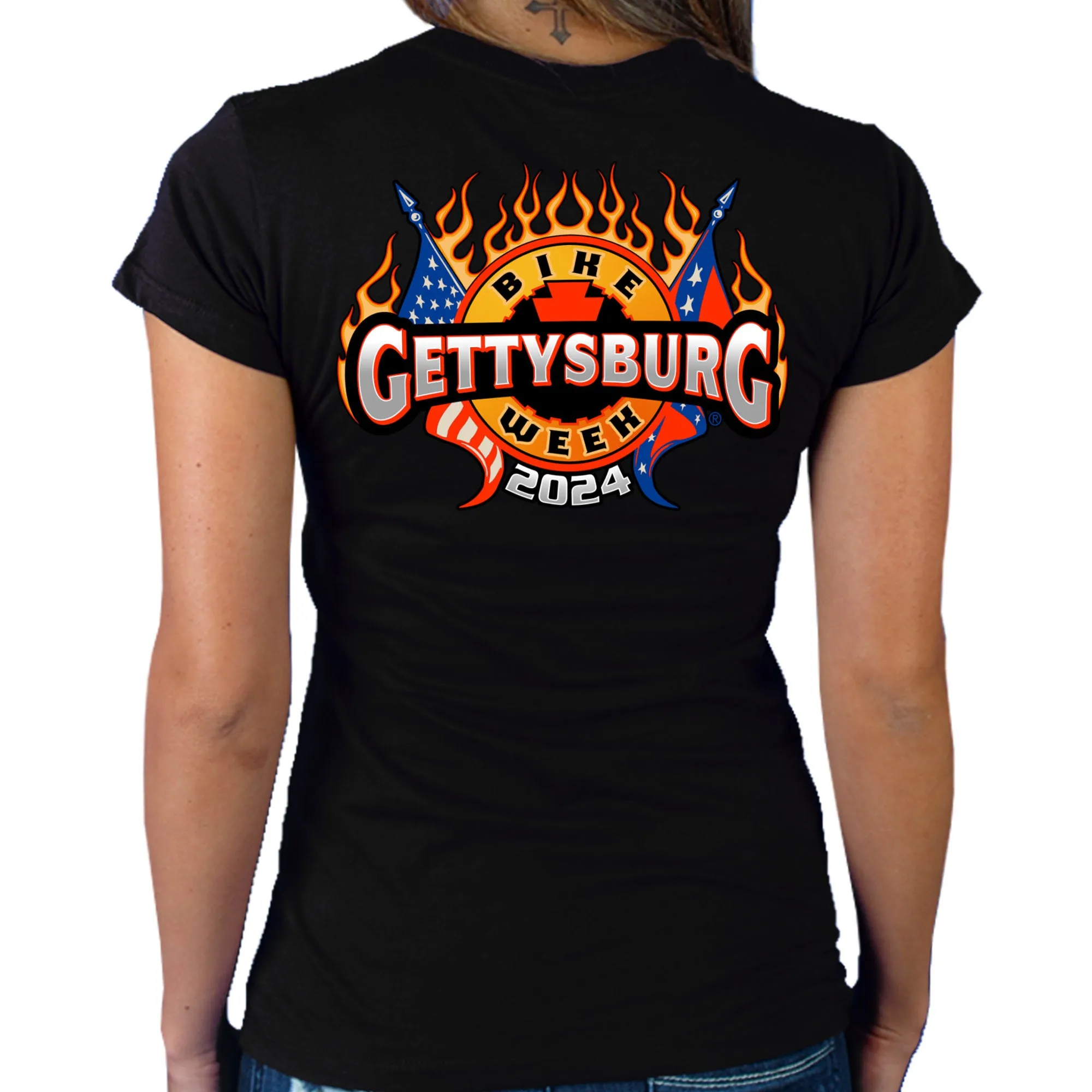 2024 Gettysburg Bike Week Official Logo Black V Neck T-shirt ENL1001