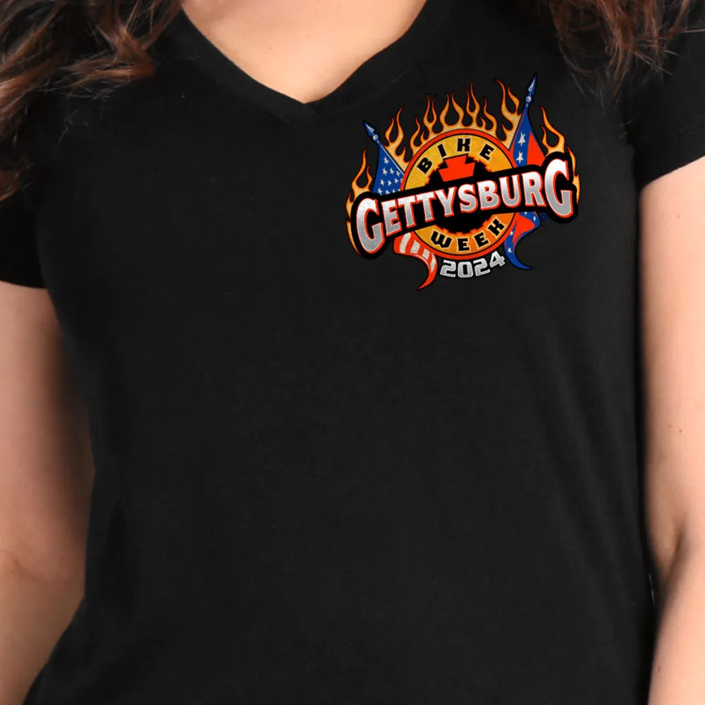 2024 Gettysburg Bike Week Official Logo Black V Neck T-shirt ENL1001