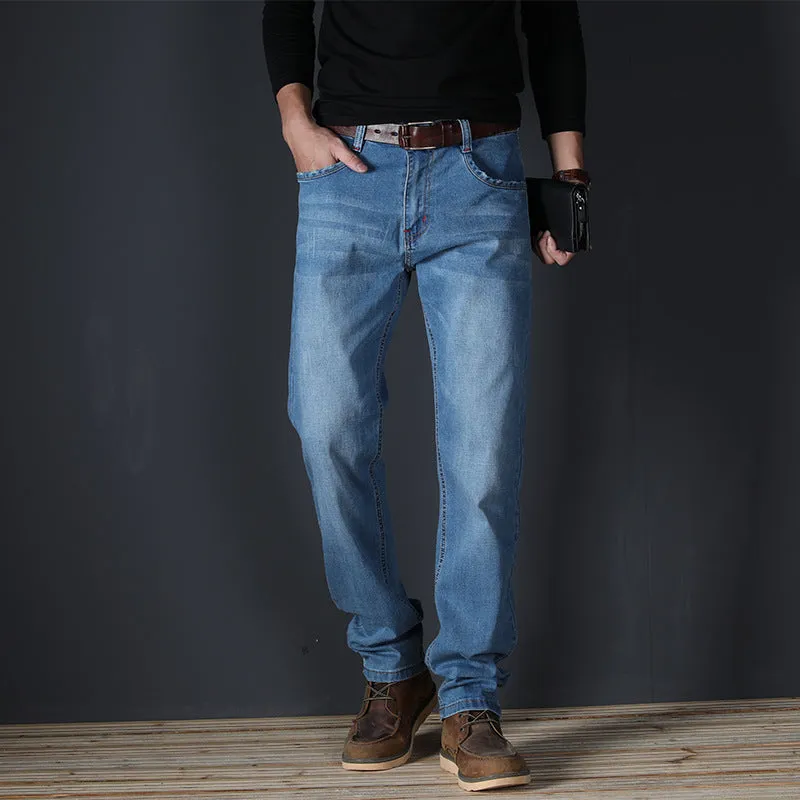 2024 Spring and Summer Jeans Men's Straight Slim Fit plus Size Mid Mid-Waist Men's Jeans Elastic Minimalist Business Trousers Men