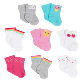 8-Pack Baby Girls' Rainbow Wiggle-Proof® Jersey Crew Socks