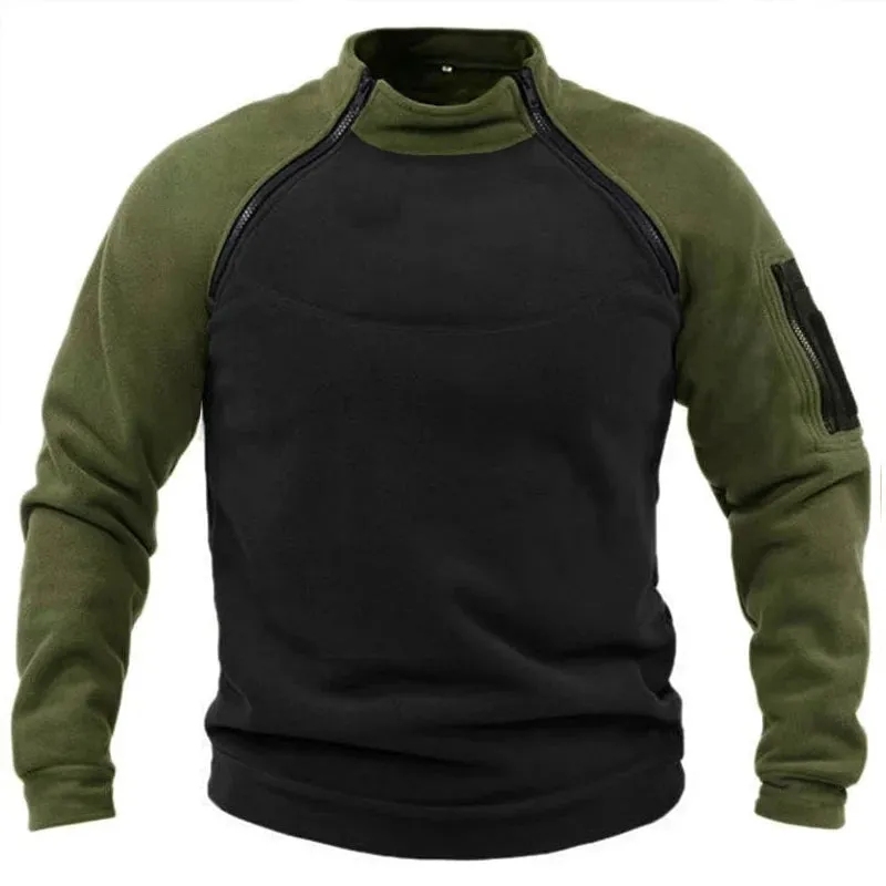 Advbridge Vintage Stitch Fleece Tops Training Military Zip Sweatshirts Male Stand Collar Hoodie Shirts Men Clothing Long Sleeve Pullovers