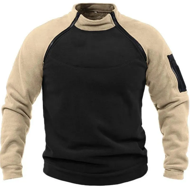 Advbridge Vintage Stitch Fleece Tops Training Military Zip Sweatshirts Male Stand Collar Hoodie Shirts Men Clothing Long Sleeve Pullovers