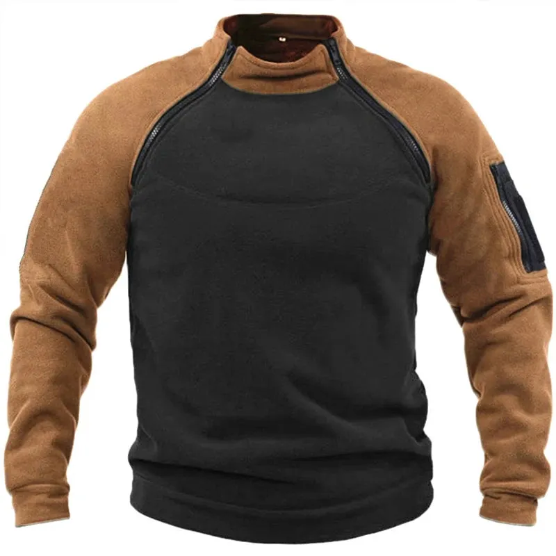 Advbridge Vintage Stitch Fleece Tops Training Military Zip Sweatshirts Male Stand Collar Hoodie Shirts Men Clothing Long Sleeve Pullovers