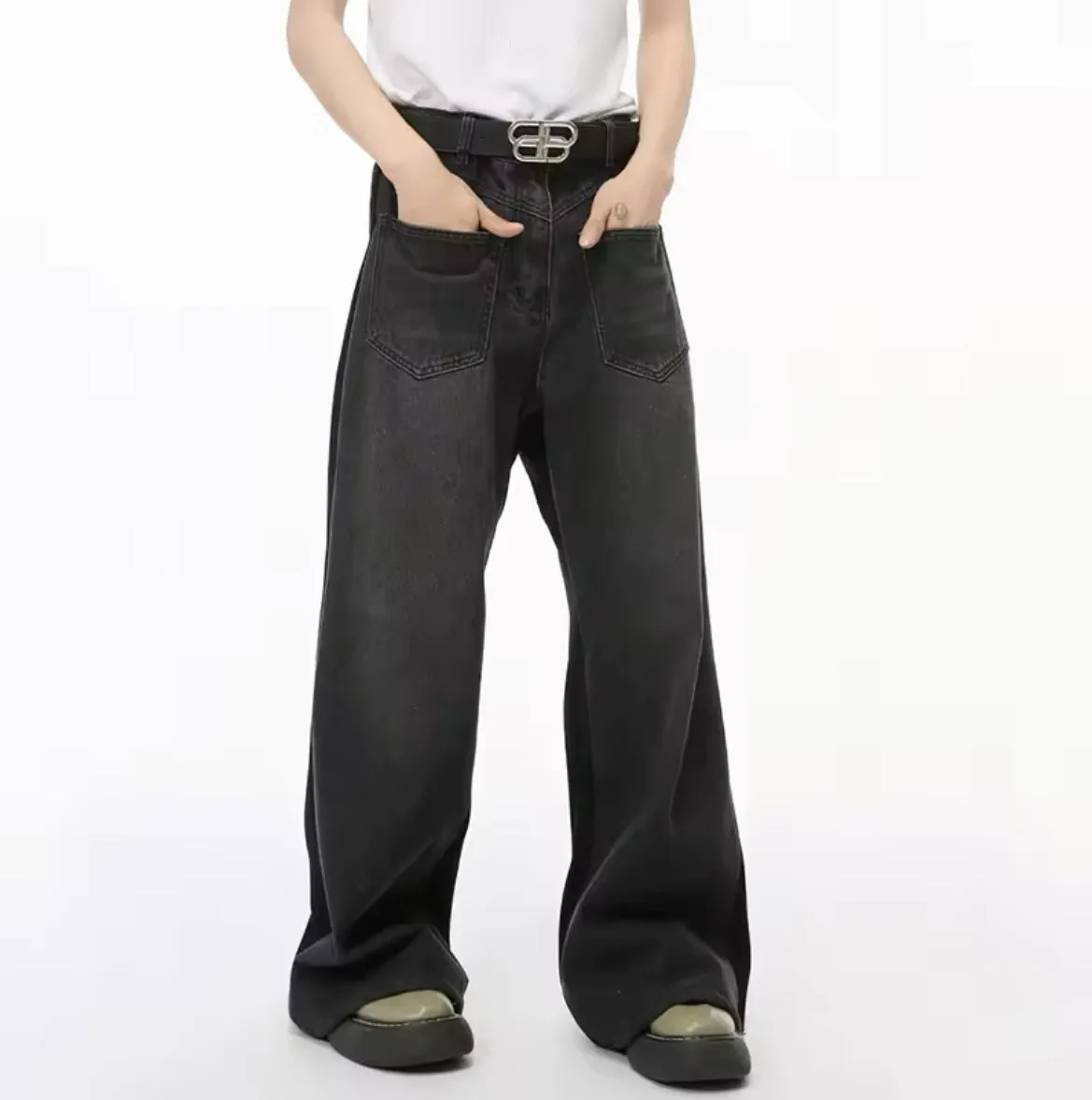 Black Baggy Reverse Pocket Jeans