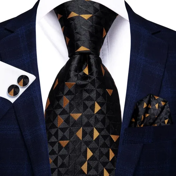 Classy Men Black Gold Pyramid Silk Tie