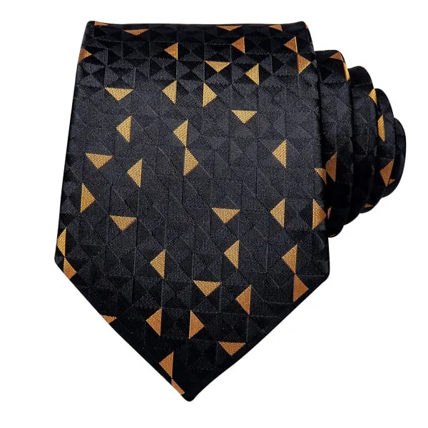 Classy Men Black Gold Pyramid Silk Tie