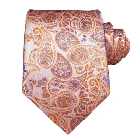 Classy Men Orange Purple Paisley Silk Tie