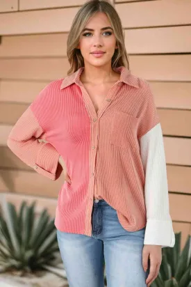 Color Block Drop Shoulder Shirt with Pocket