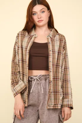 Contrast Plaid Raw Detail Shirt