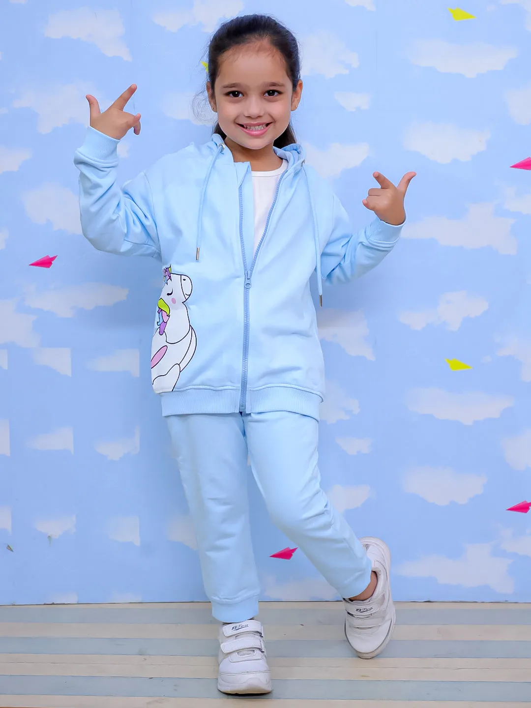 Cool Unicorn Zipper Hoodie & Light Blue Sweatpants Combo