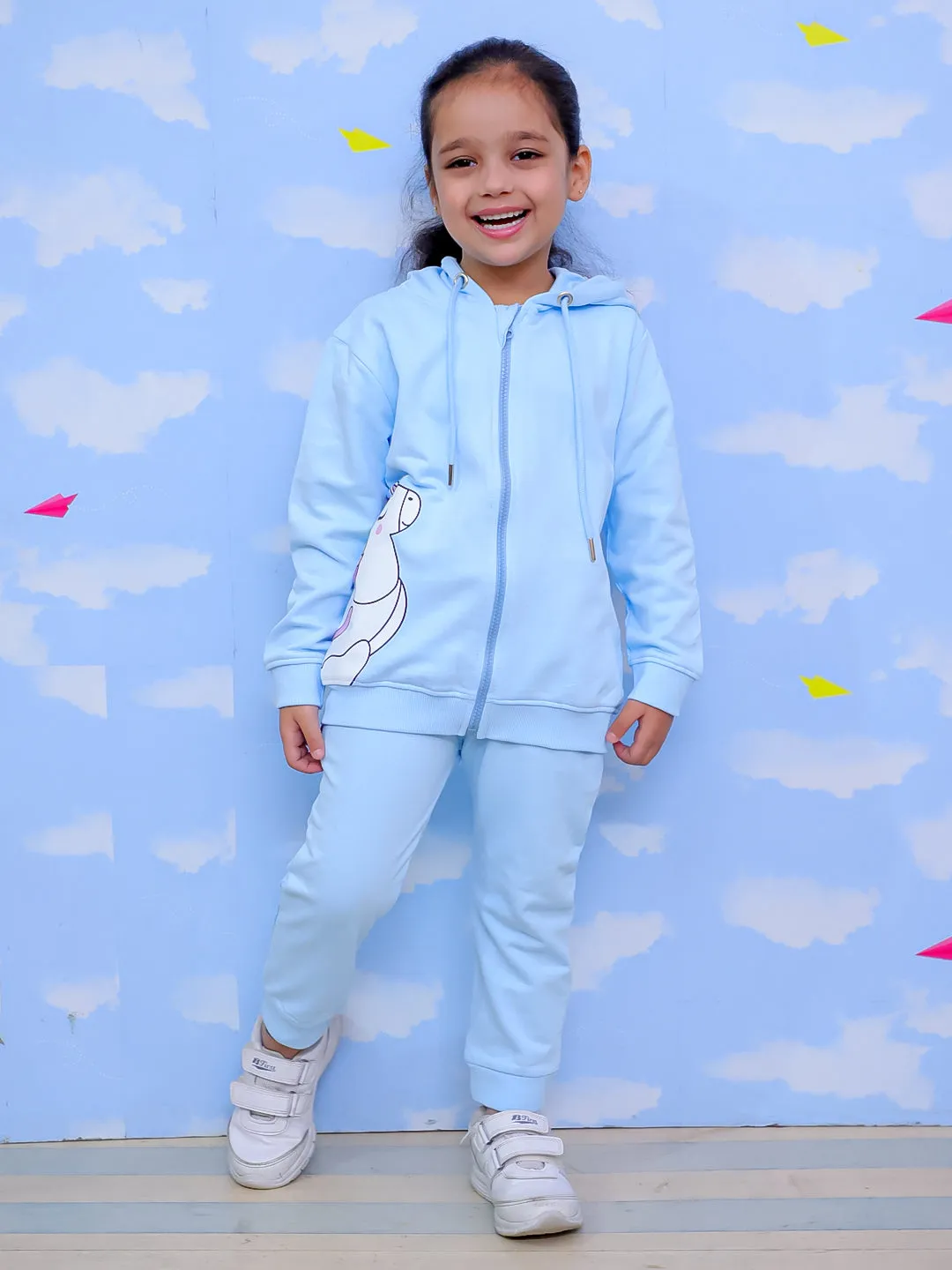 Cool Unicorn Zipper Hoodie & Light Blue Sweatpants Combo