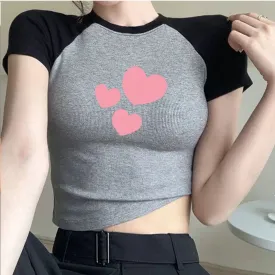 Cute Heart Y2k Graphic Crop Tops Grunge Crop Top