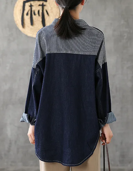 Denim Women Casual Blouse Cotton Linen Shirts Tops DZA200863