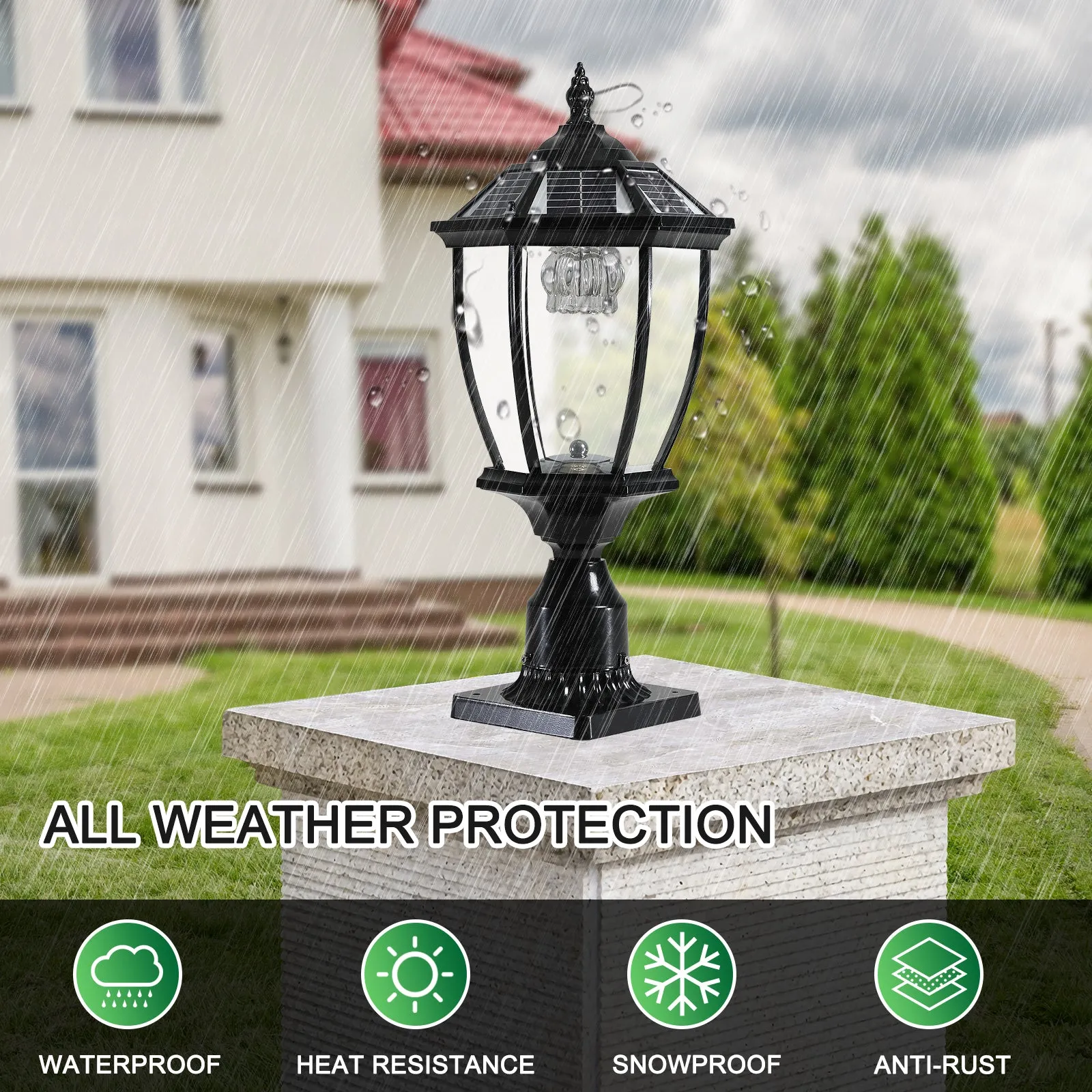 Dimmable LED Solar Pillar Light Garden Path Light Outdoor Lighting