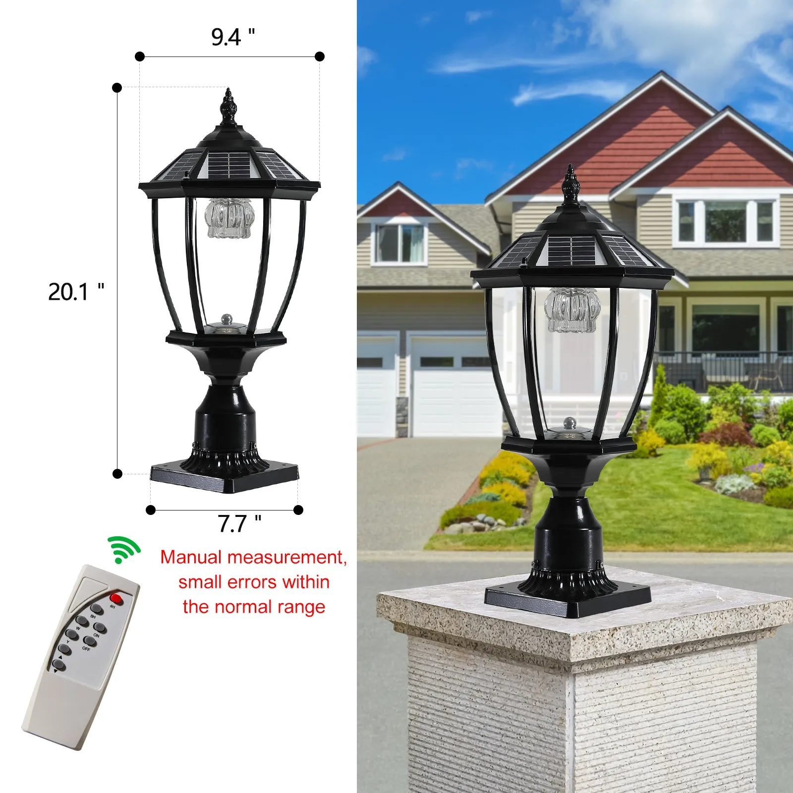 Dimmable LED Solar Pillar Light Garden Path Light Outdoor Lighting