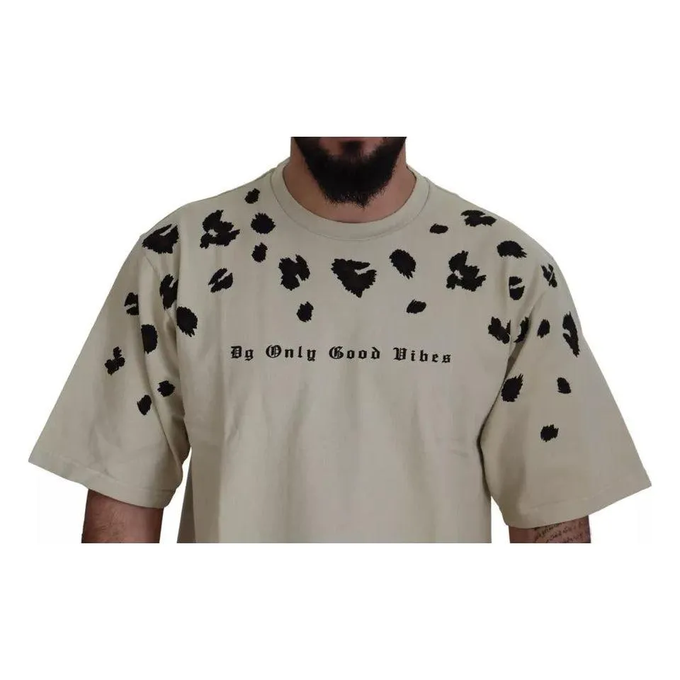 Dolce & Gabbana Beige Printed Crewneck Tee Cotton T-shirt