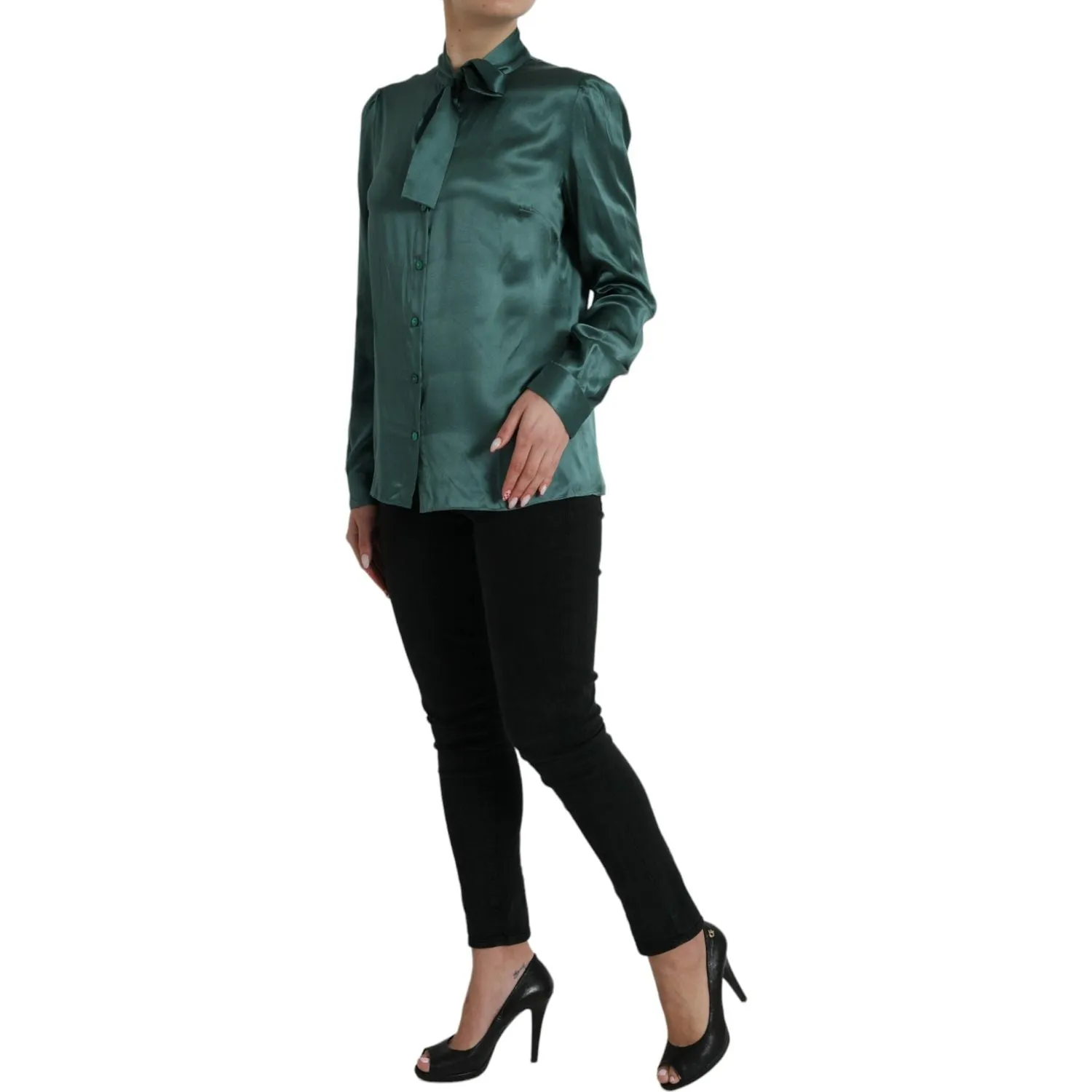 Dolce & Gabbana Elegant Dark Green Silk Blouse Top