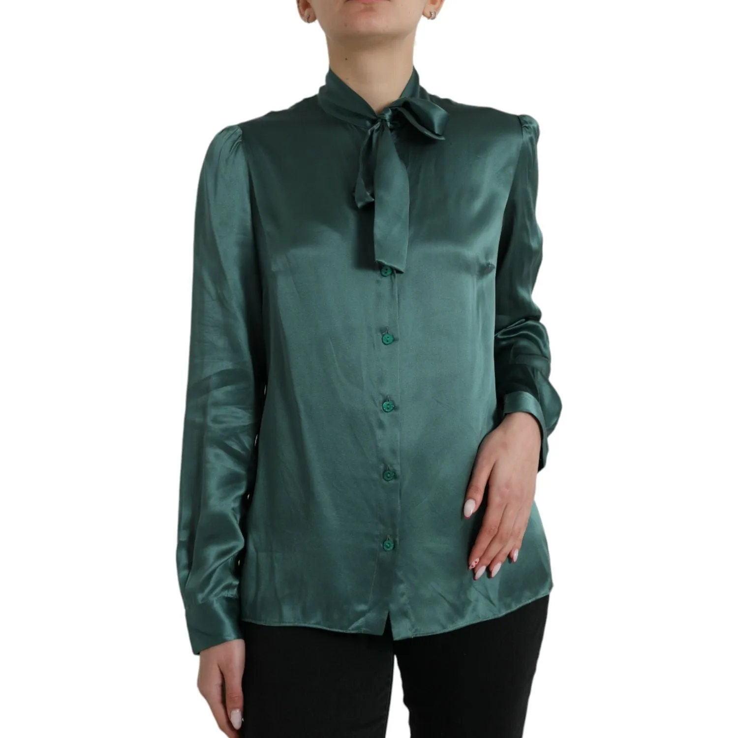 Dolce & Gabbana Elegant Dark Green Silk Blouse Top