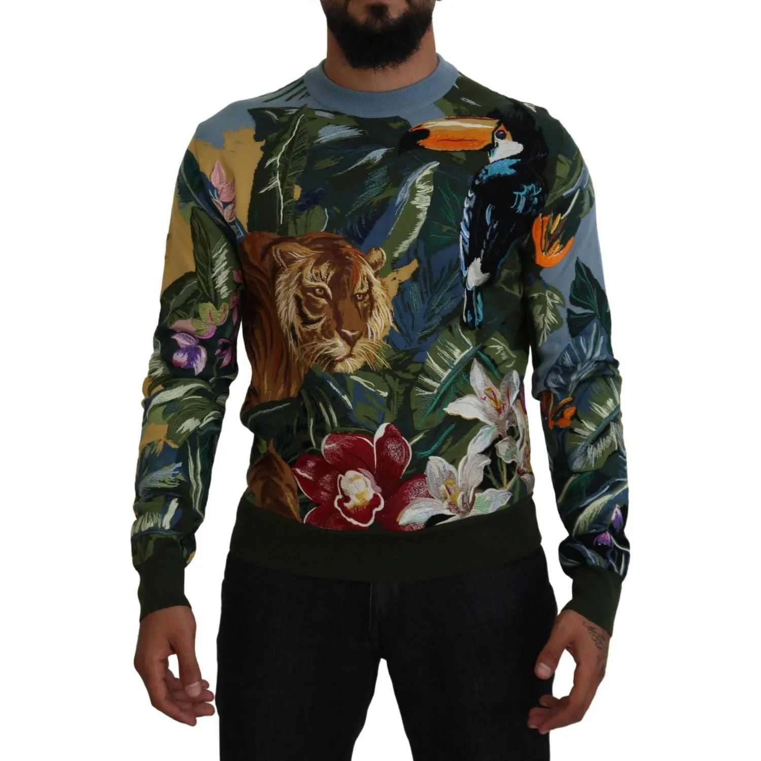 Dolce & Gabbana Jungle Embroidered Wool Silk Sweater