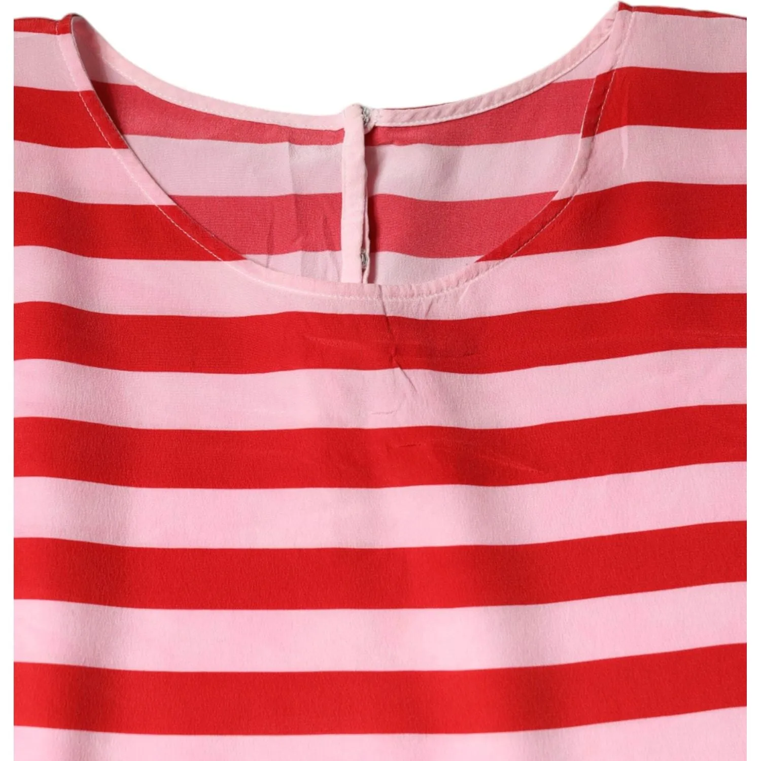 Dolce & Gabbana White Red Striped Silk Round Neck T-shirt