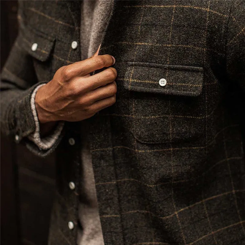 Double Pocket Slim Lapel Plaid Jacket