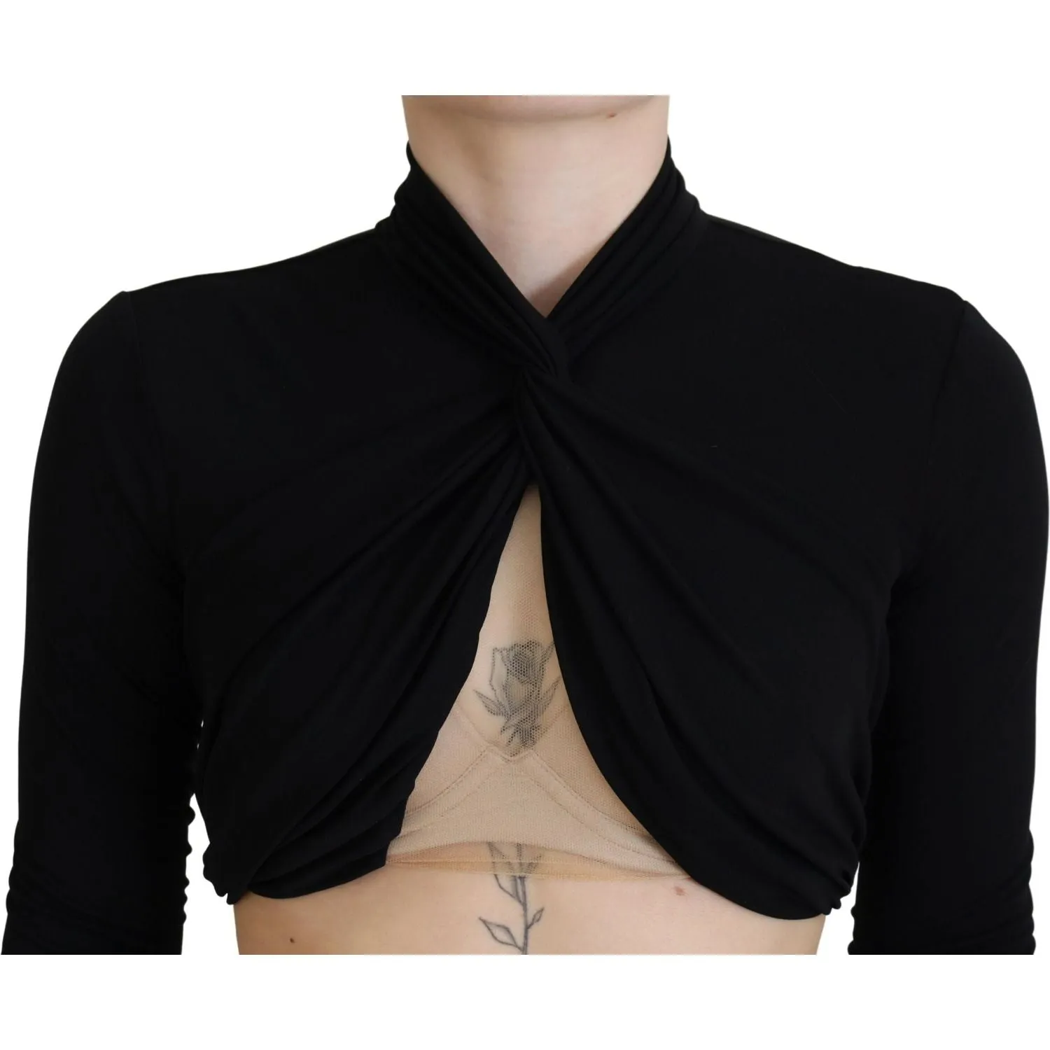 Dsquared² Black Cut Out Viscose Cropped Long Sleeves Top