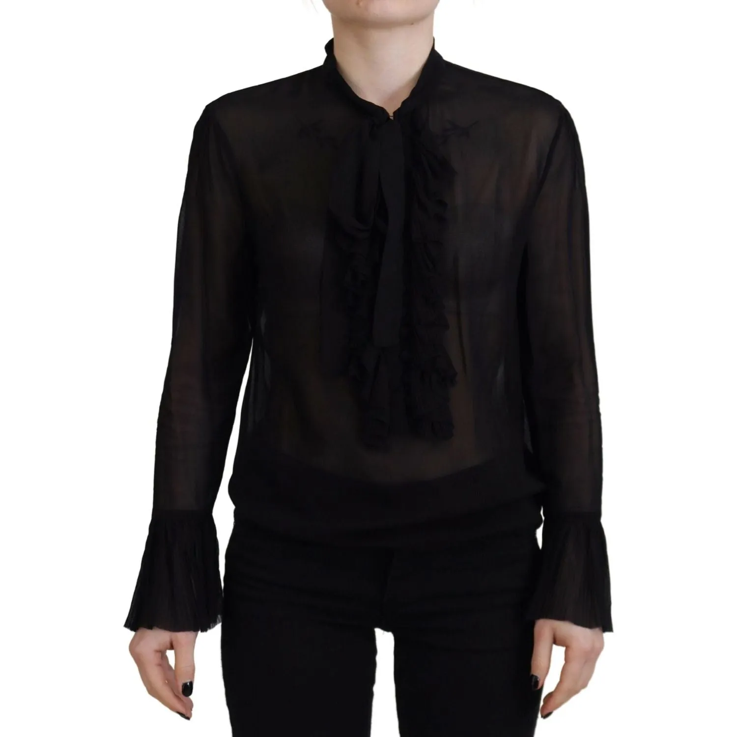 Dsquared² Black Viscose Long Sleeves See Through Blouse Top