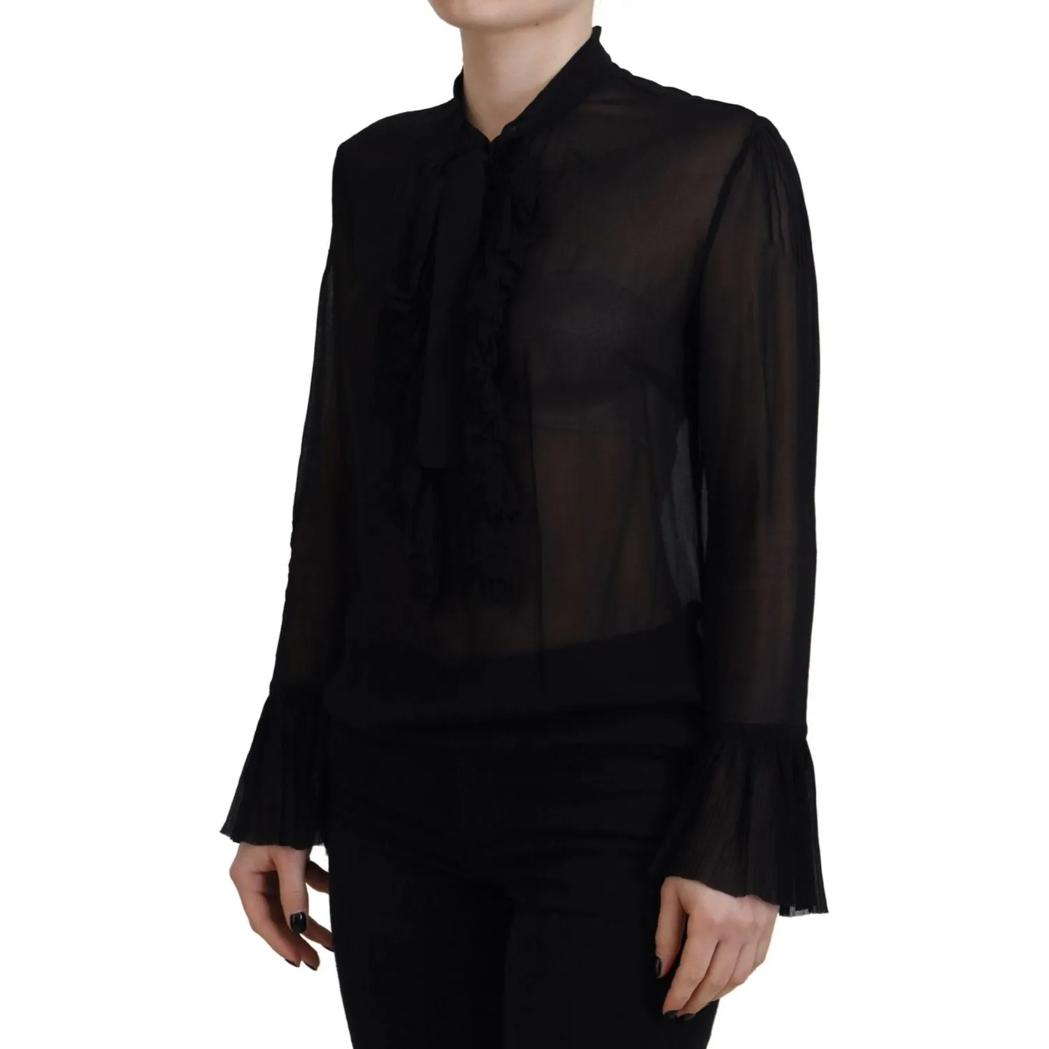 Dsquared² Black Viscose Long Sleeves See Through Blouse Top