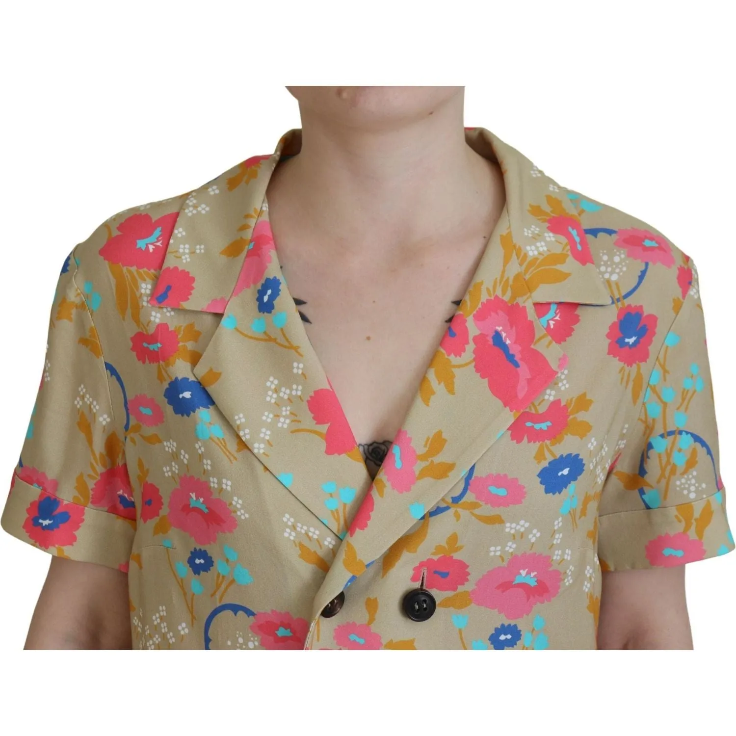 Dsquared² Multicolor Printed Collared Button Front Long Blouse Top