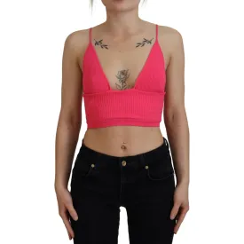 Dsquared² Pink Ribbed Knit Bra Cropped Spaghetti Strap Top