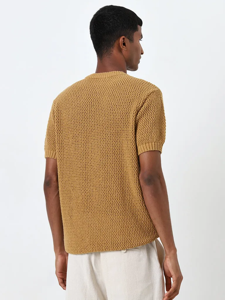 ETA Mustard Knit-Textured Relaxed-Fit T-Shirt