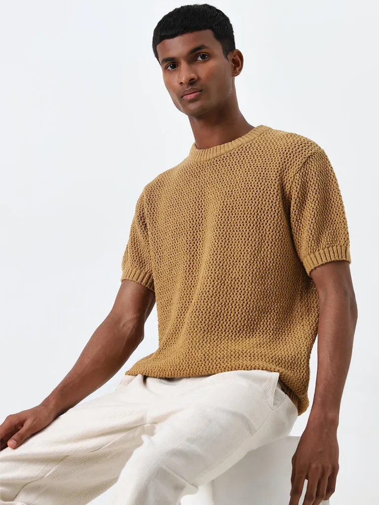 ETA Mustard Knit-Textured Relaxed-Fit T-Shirt