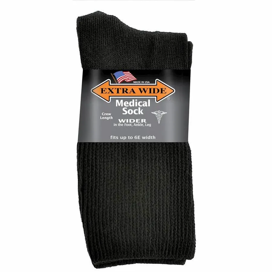 Extra Wide Unisex Medical Crew Socks in Black