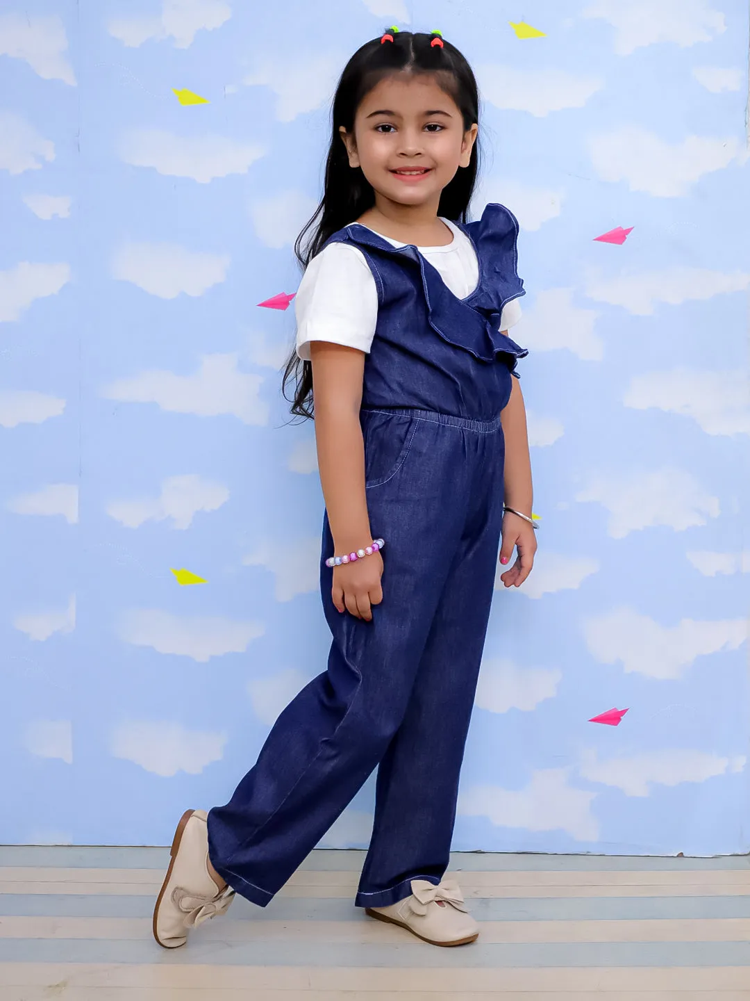 Frilled Girls Jumpsuit Dark Wash