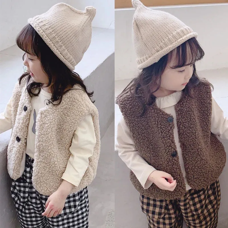 Girl'S Lamb Wool Vest Spring Autumn New Korean Version Thickened Warm Vest Men And Women Universal Fashion Children'S Clothing