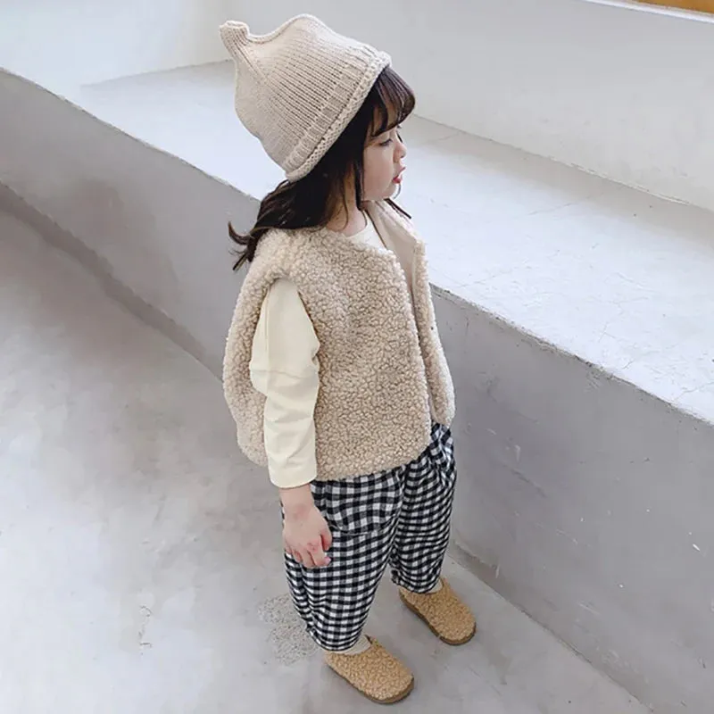 Girl'S Lamb Wool Vest Spring Autumn New Korean Version Thickened Warm Vest Men And Women Universal Fashion Children'S Clothing