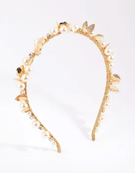 Gold Pearl & Flower Alice Band