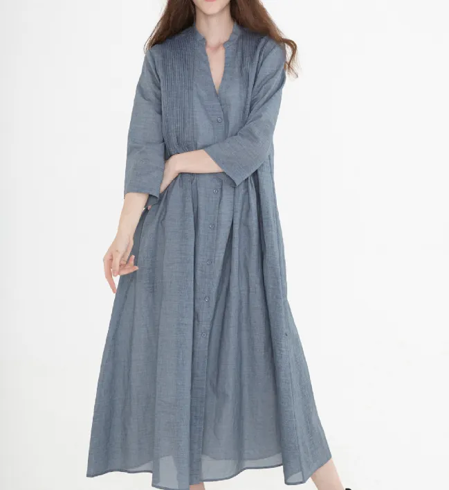 Gray Linen Shirt Women Dresses Buttons Design SJ9201229