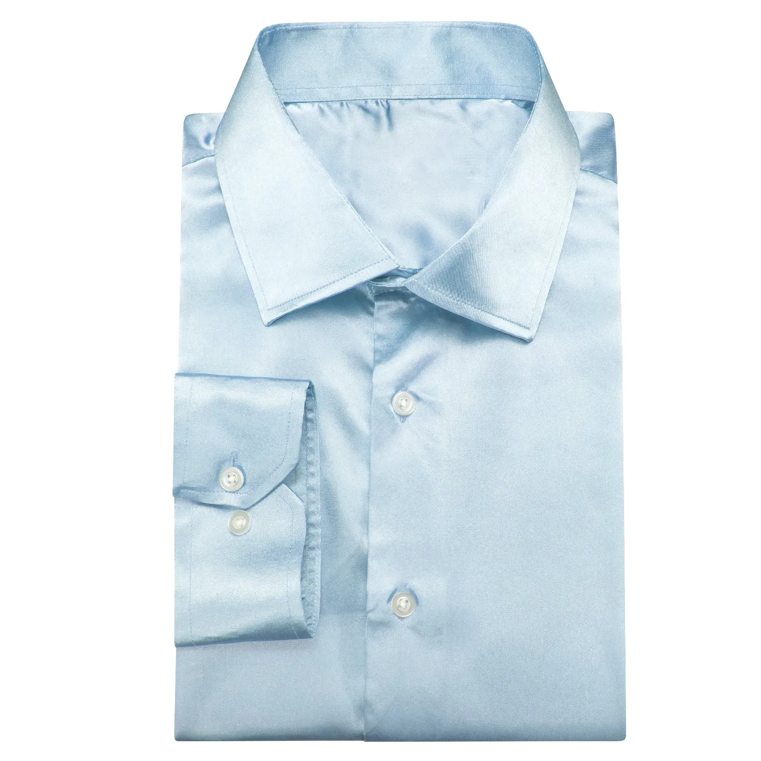 Hi-Tie Sky Blue Shirt Baby Blue Silk Satin Men Long Sleeve Dress Shirt