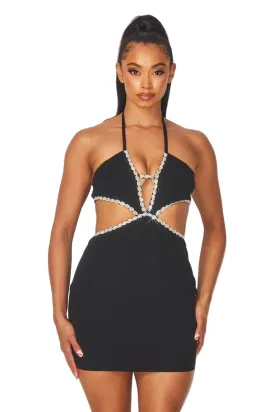 Hot & Delicious Women's Natalie Cut Out Rhinestone Embellished Halter Dress