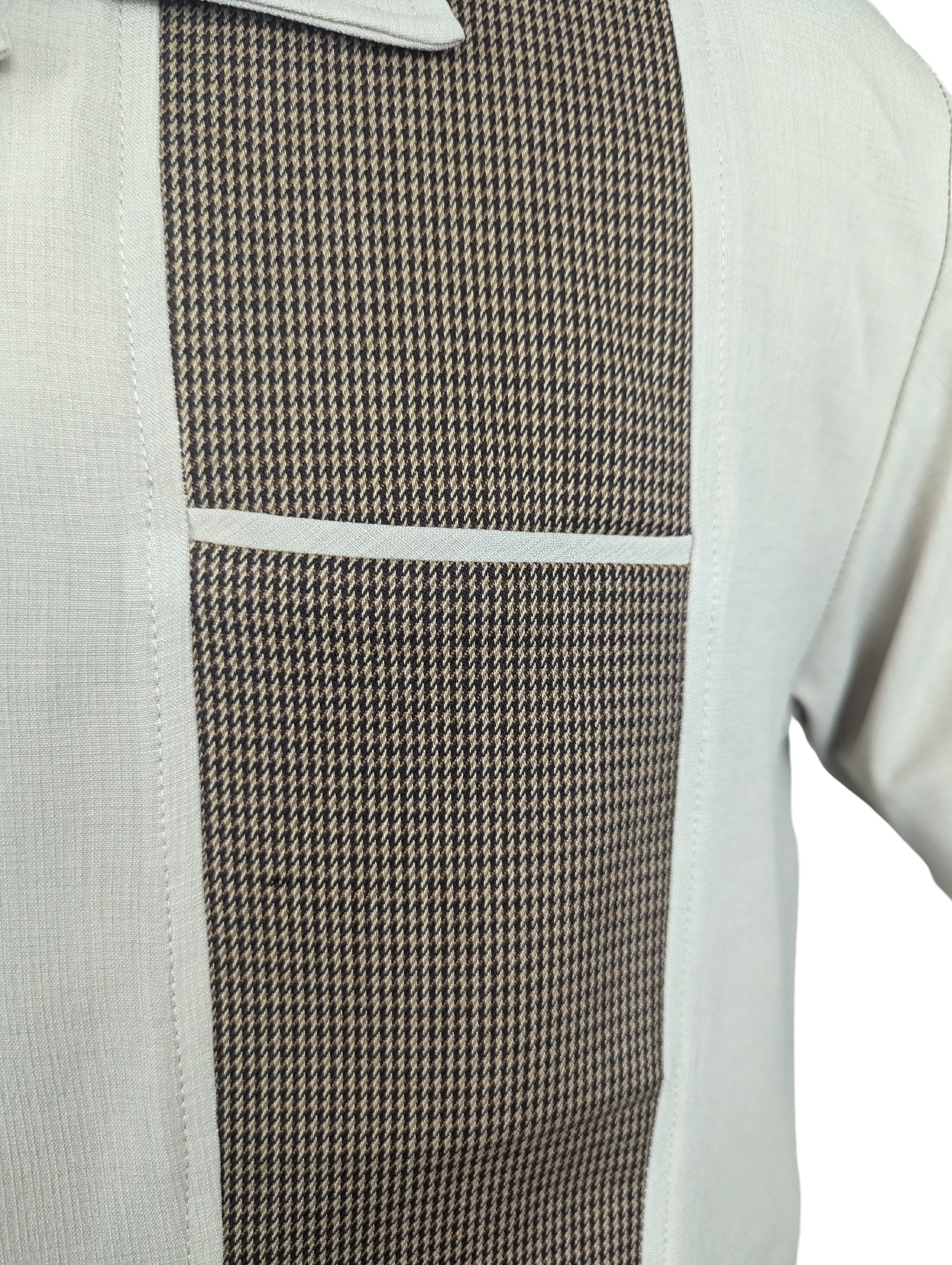 Houndstooth Panel Bowling Shirt in Stone