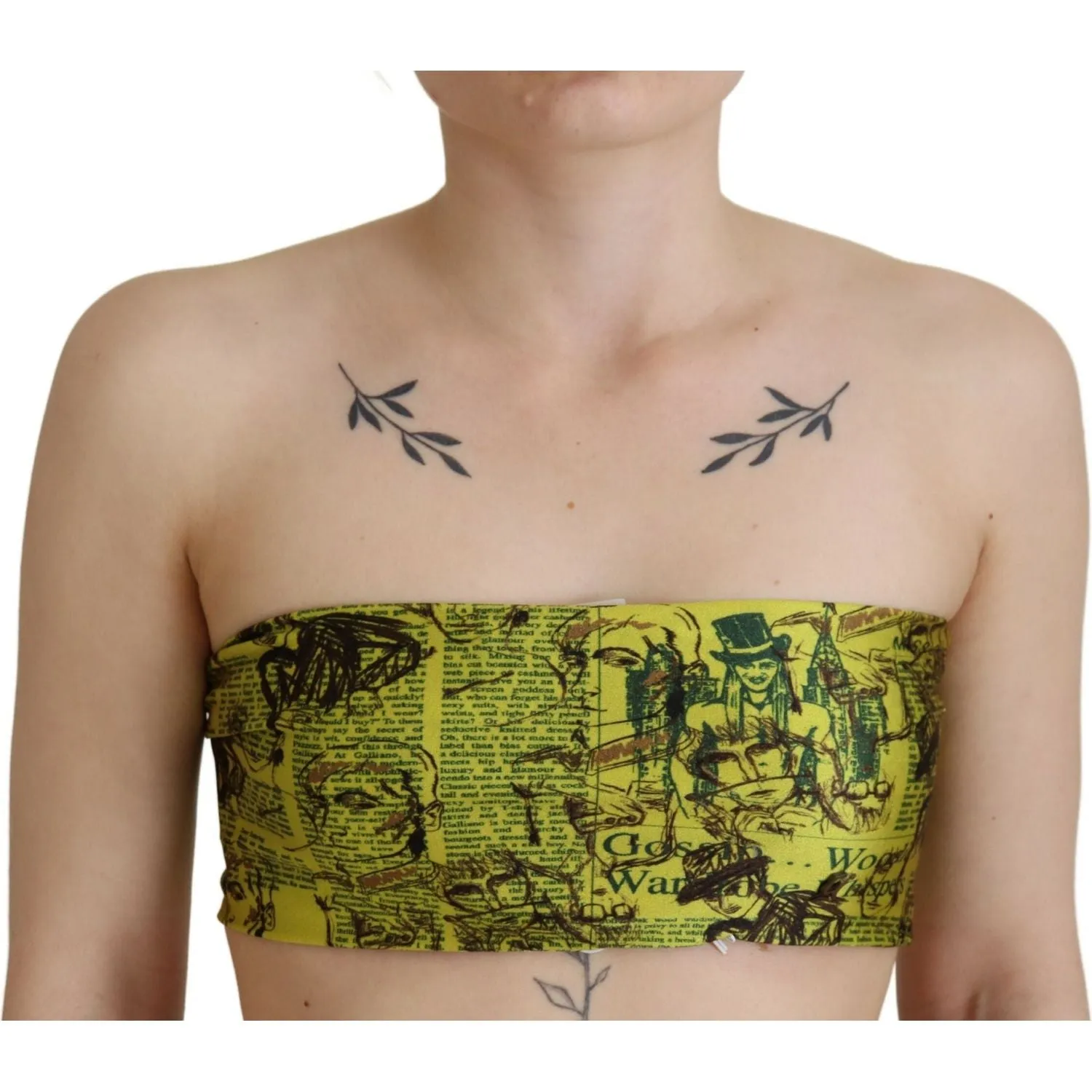 John Galliano Chic Yellow Graphic Cropped Top