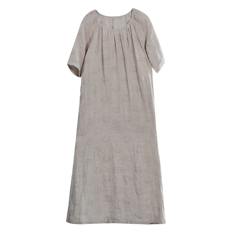 Khaki Linen Women Dresses Pleated Spring Summer Women Dresses With Waist Belt WC961839