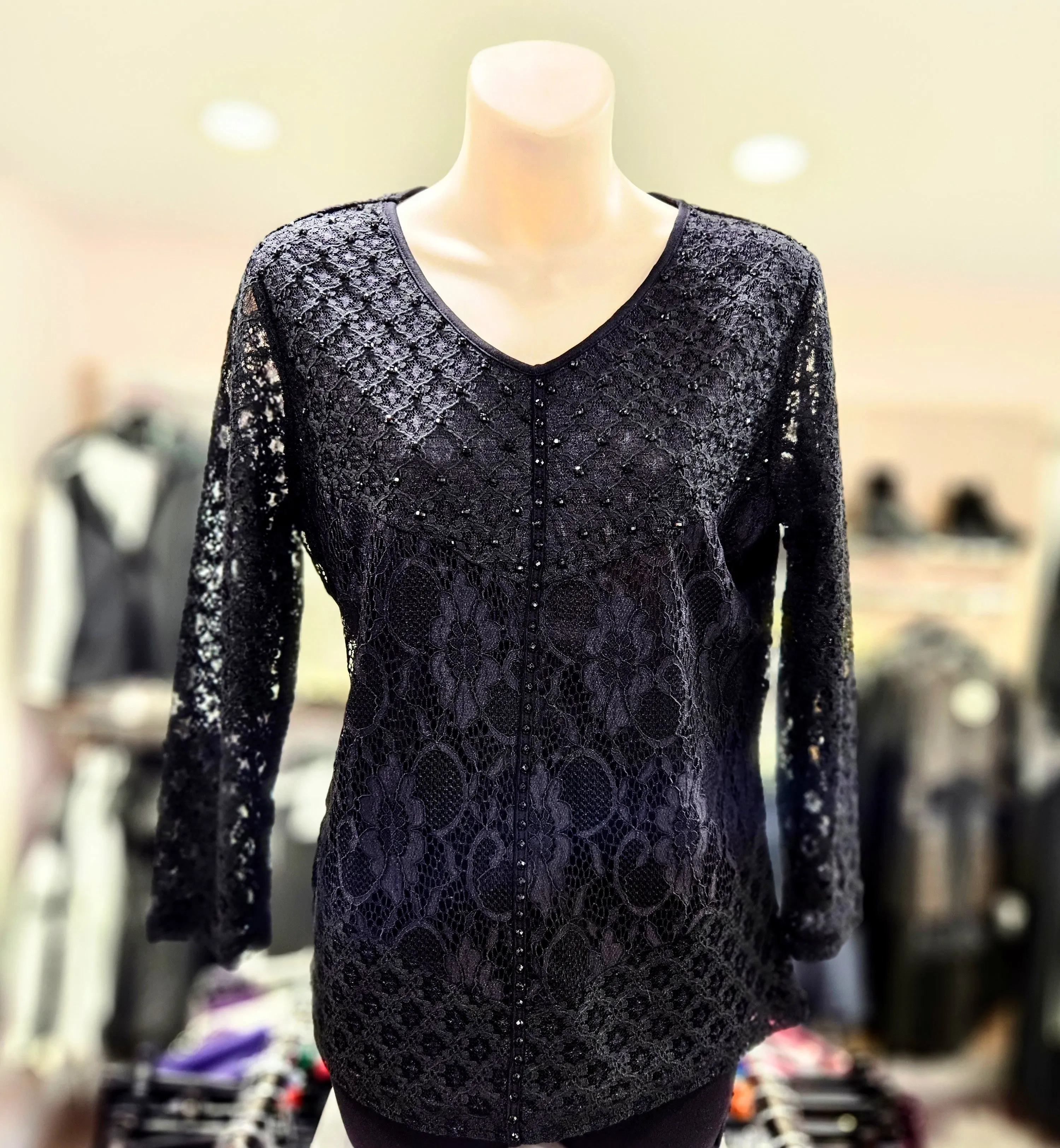 Libra Black lace v neck top Lt1481