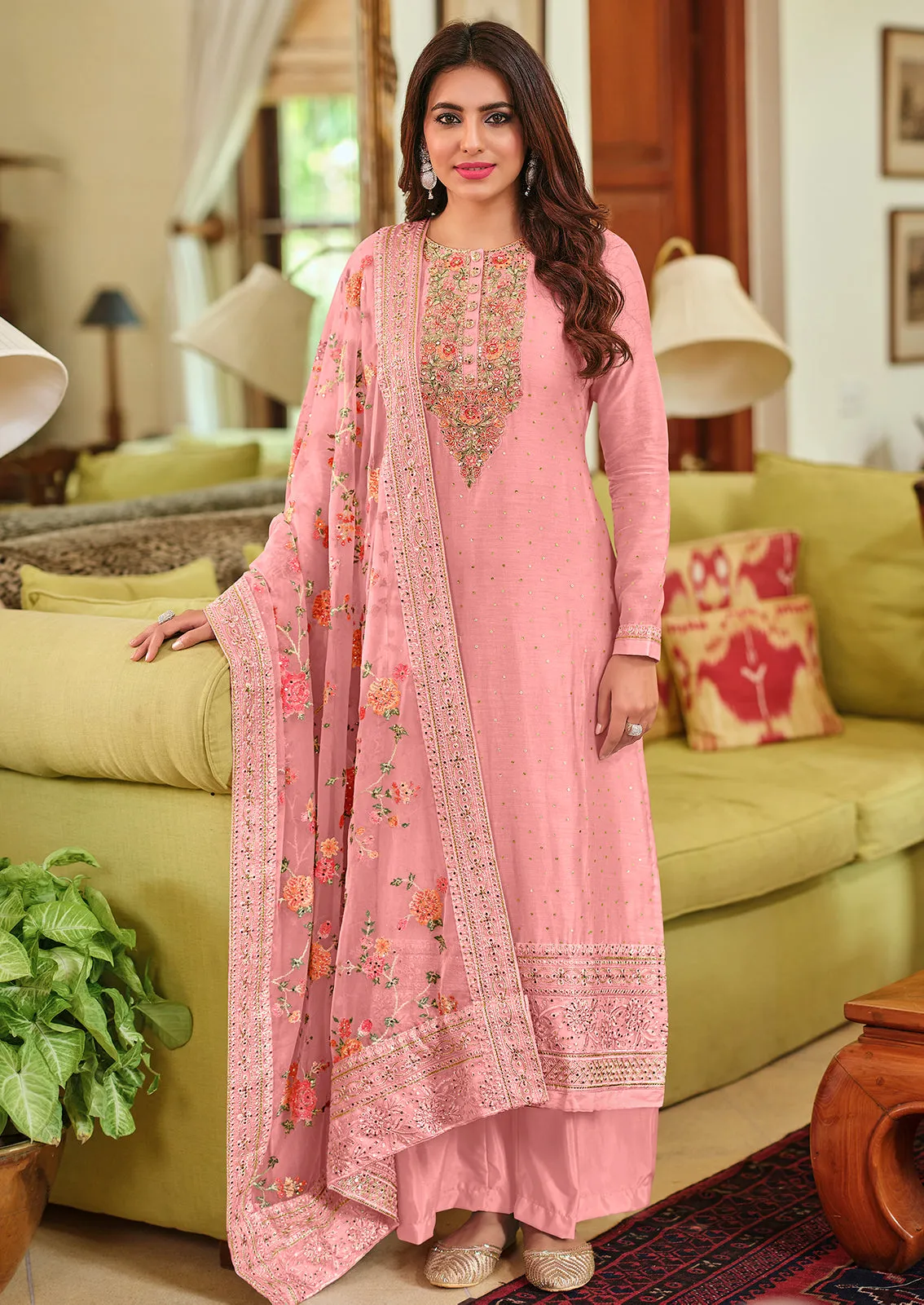 Light Pink Viscose Silk Designer Pakistani Salwar Suit