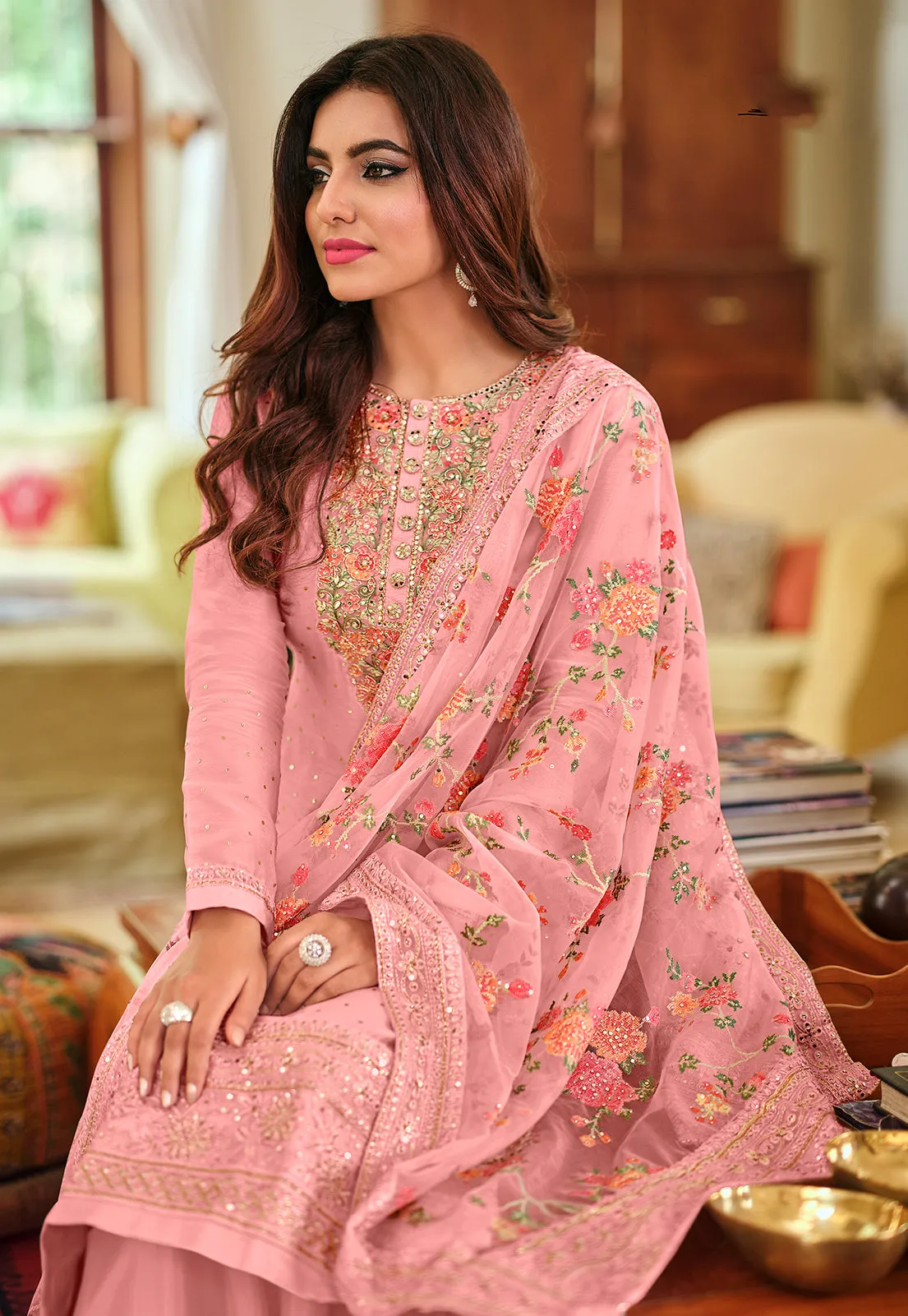 Light Pink Viscose Silk Designer Pakistani Salwar Suit