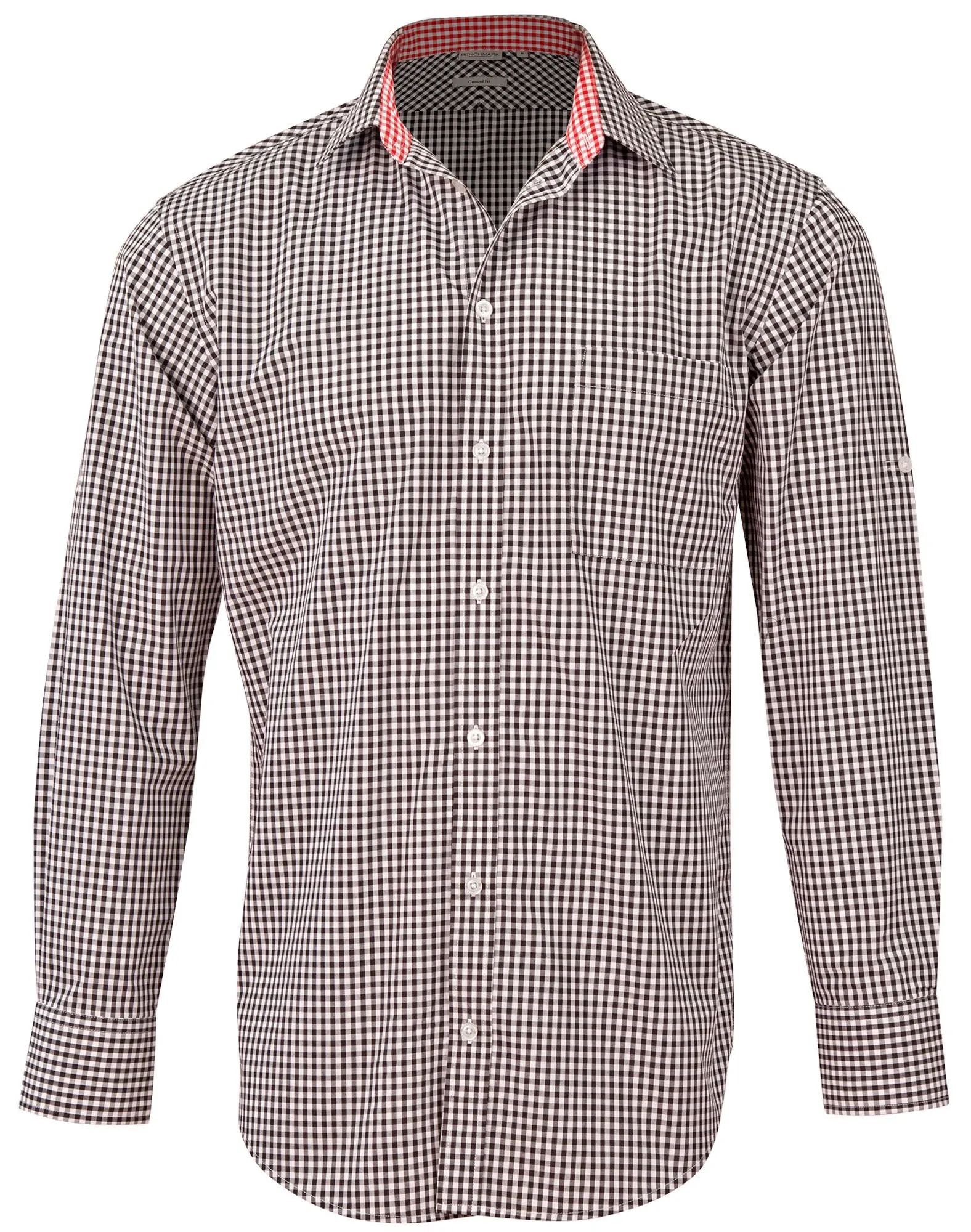 M7330L Men’s Gingham Check Long Sleeve Shirt with Roll-up Tab Sleeve