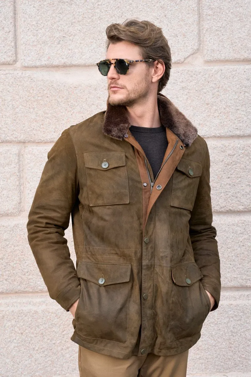 Matteo Men's Suede Padded Coat - Safari