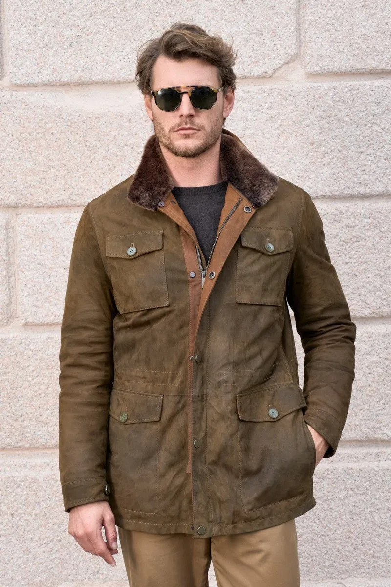 Matteo Men's Suede Padded Coat - Safari